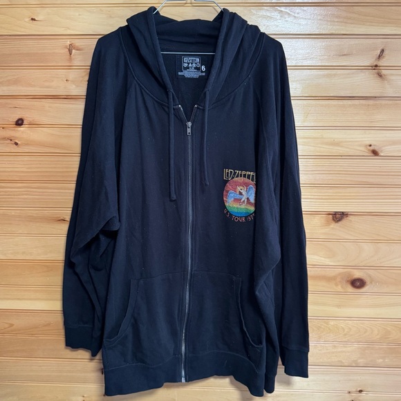 Led Zeppelin Hoodie Mens 6XL Black US Tour 1975 Zip Up Band Sweatshirt 2021 - Picture 1 of 6